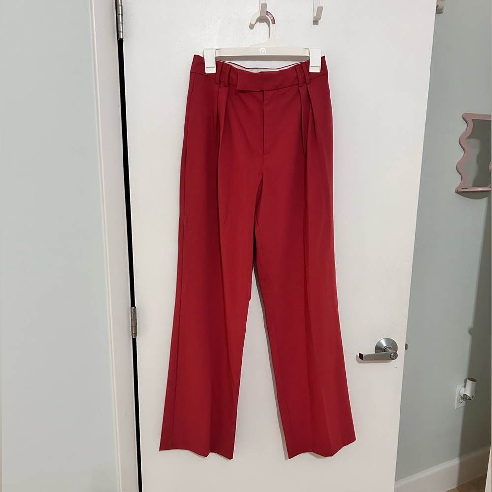 Zara Cherry Red Pleated Wide Leg Pants, Sz M